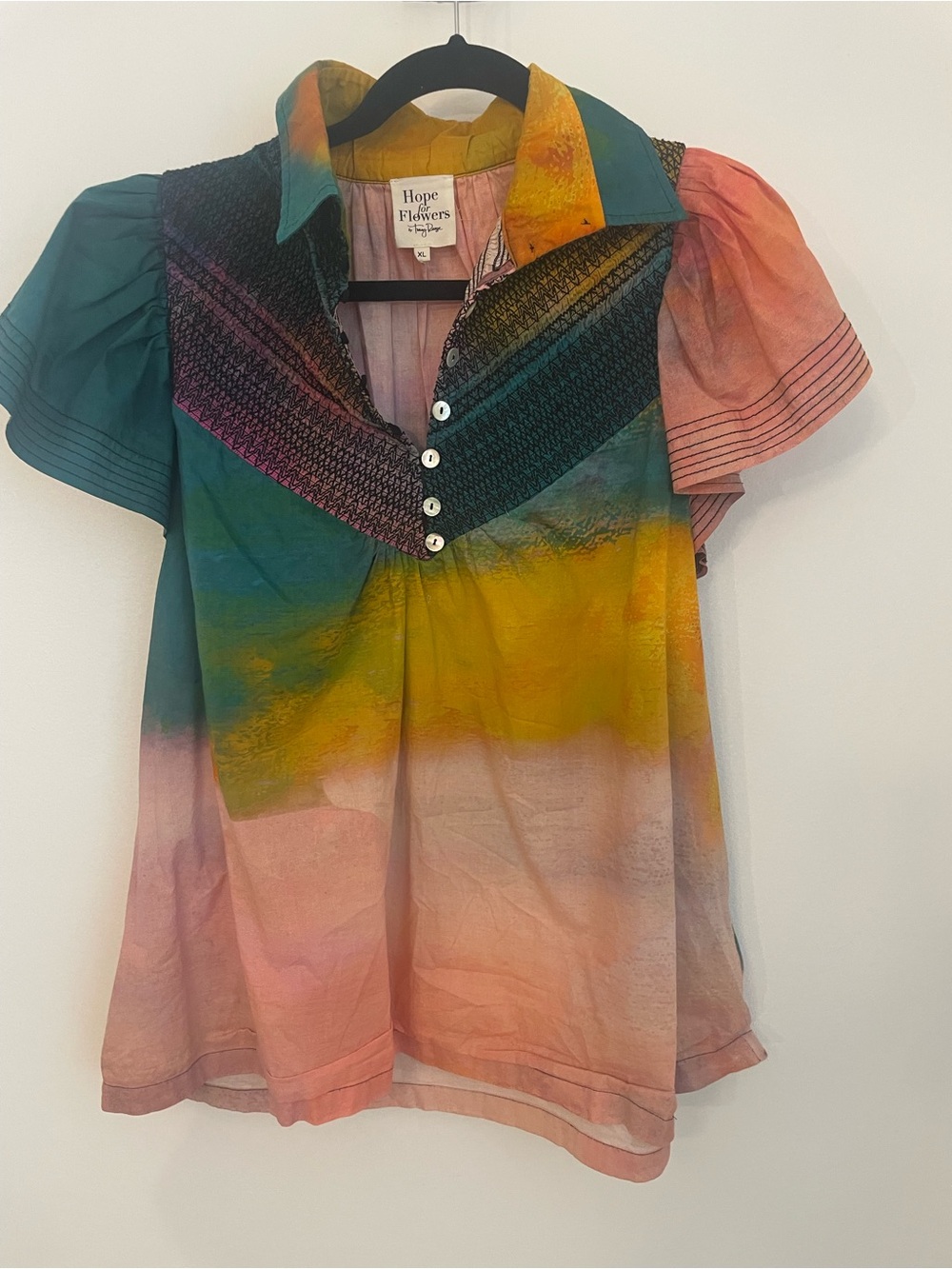Tracy Reese Multicolor Tie-Dye Pintuck Blouse